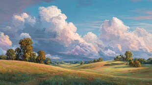 夏日草原云景油画