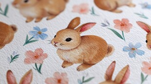 可爱小兔与花卉图案