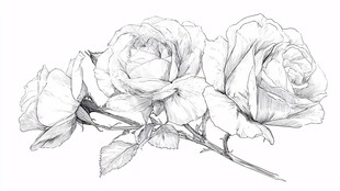 素描玫瑰花枝特写