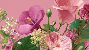 梦幻粉色花卉插画作品