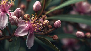 娇艳桃金娘花朵与花苞