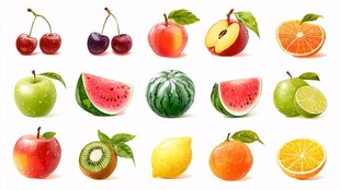 多样新鲜水果集合展示