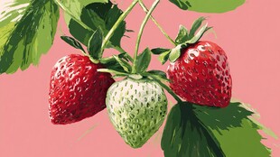 三颗草莓挂枝头