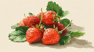 鲜艳草莓配绿叶