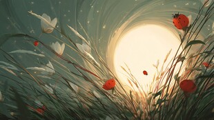 月光下的花草瓢虫梦幻景