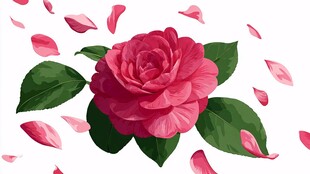 娇艳山茶花与飘落花瓣