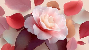 娇艳山茶花与飘落花瓣