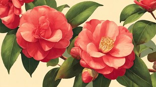 娇艳山茶花绽放绿意间