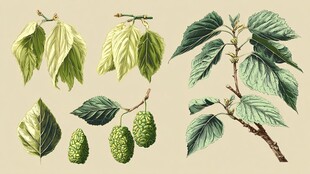 桑树叶与果的精致插画