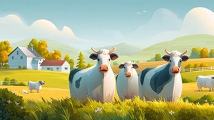 田园牧歌 可爱奶牛与乡村风光