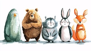 可爱动物排成排