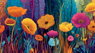 梦幻多彩的花卉丛林景观