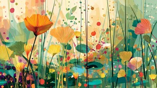 梦幻多彩花卉插画