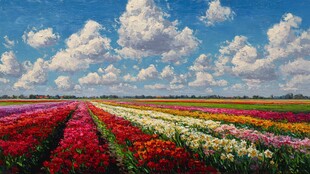 五彩斑斓的郁金香花田