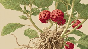 红果植物根茎叶插画