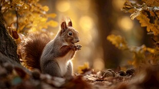 秋日松鼠林间享美食