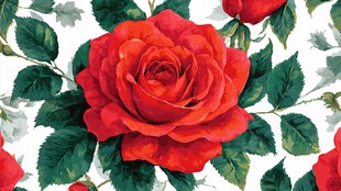 红玫瑰绿叶精美花卉图案