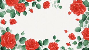 红玫瑰绿叶装饰背景图