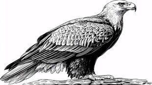 站立的雄鹰黑白插画