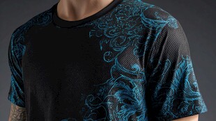 个性蓝纹男士黑色短袖T恤