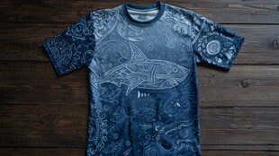 海洋风鲨鱼图案短袖T恤