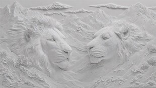 双狮浮雕 威严与自然融合