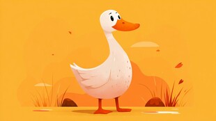 可爱白鸭站立于暖色场景中