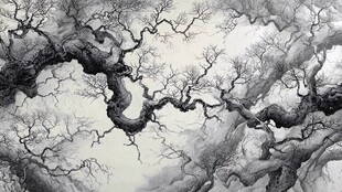 枯藤老树奇幻水墨景象