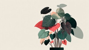 多彩盆栽植物插画展示