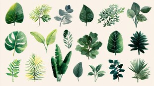 多样清新绿植叶片集合