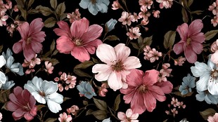 黑色背景花卉无缝图案