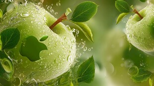 青苹果水珠绿叶梦幻画面