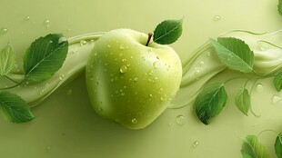 青苹果与绿叶的清新画面