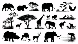 非洲野生动物剪影集合