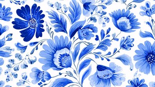 蓝白花卉图案 清新雅致