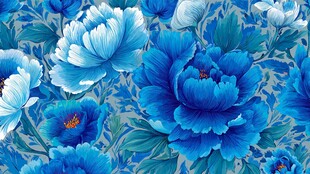 蓝调牡丹花卉图案设计