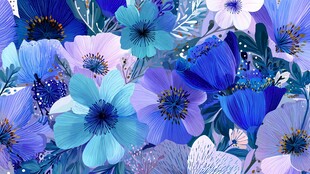 梦幻蓝紫色花卉图案