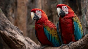 双色彩虹金刚鹦鹉栖于枝