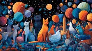 奇幻夜下的动物宇宙聚会