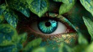 梦幻绿眸隐于繁茂绿叶间