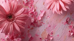 粉色雏菊与散落花瓣之美