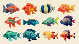 多彩卡通鱼类集合展示
