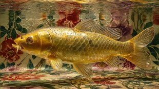 金鲤悠游于繁花水底世界