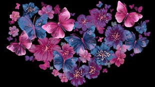 心形蝶花梦幻图案
