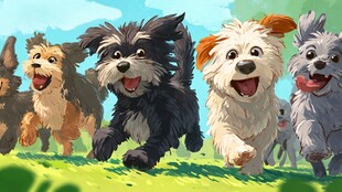 欢乐小狗奔跑在绿意草地