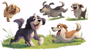 欢快小狗在草地嬉戏