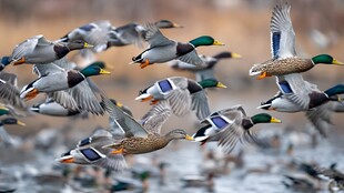 群鸭展翅高飞的美妙瞬间