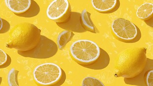 柠檬切片铺满黄色背景