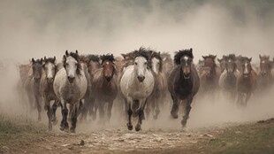 万马奔腾扬起漫天尘土