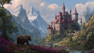 山间熊与梦幻城堡景观